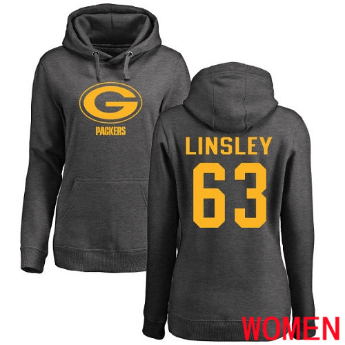Green Bay Packers Ash Women 63 Linsley Corey One Color Nike NFL Pullover Hoodie Sweatshirts